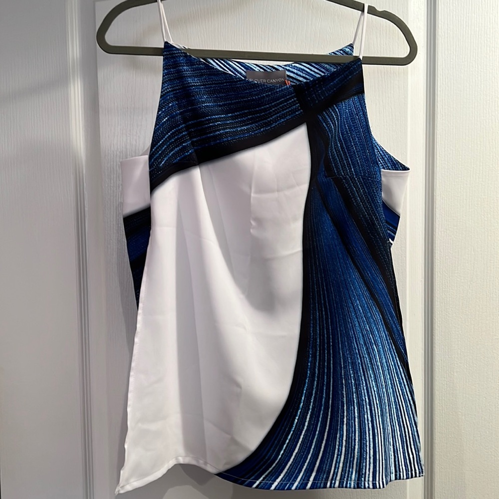 Last Call!  Clover Canyon beautiful blue and white top, size M. NWT